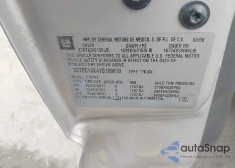 2007 GMC Sierra 1500 Classic Sl из США, поврежденный, VIN 3GTEC14X47G189610